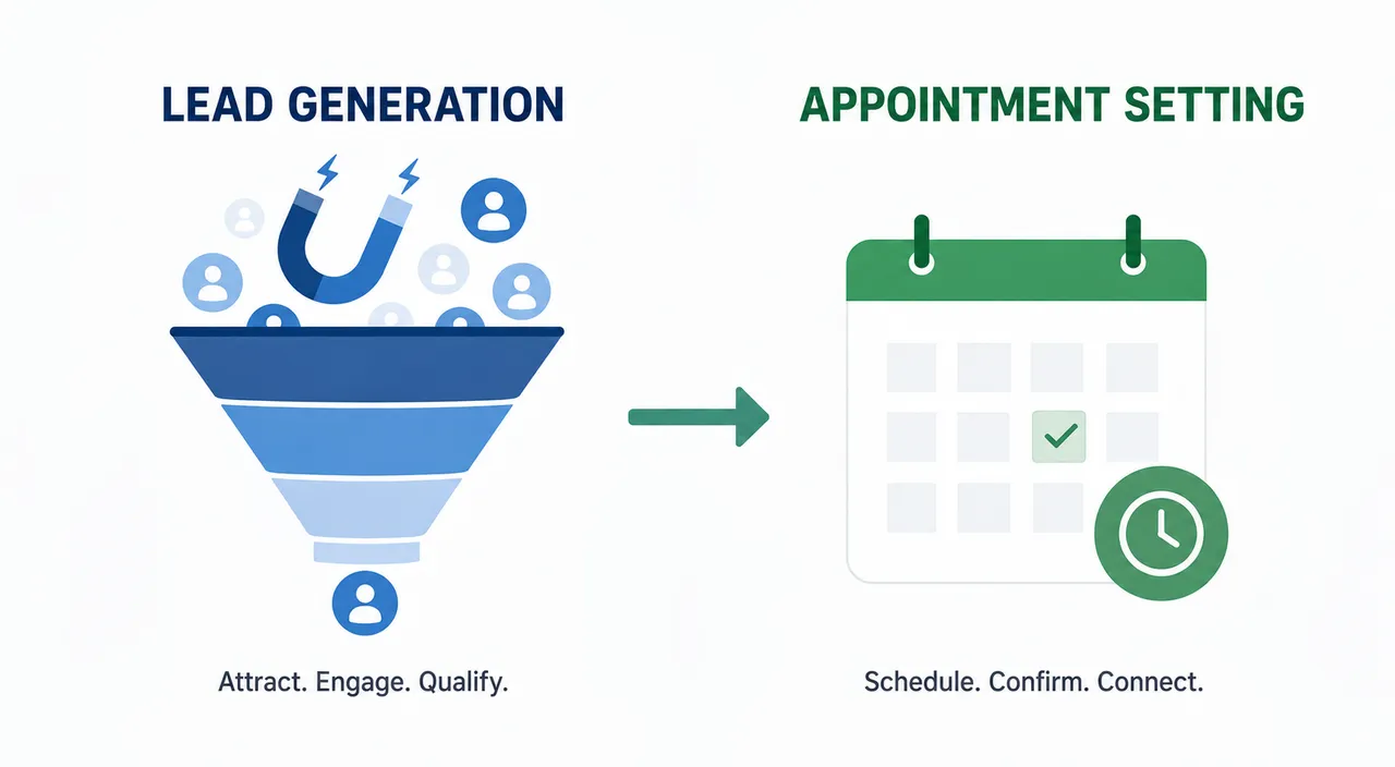Lead generation versus appointment setting: how qualified inquiries become booked calls and site visits